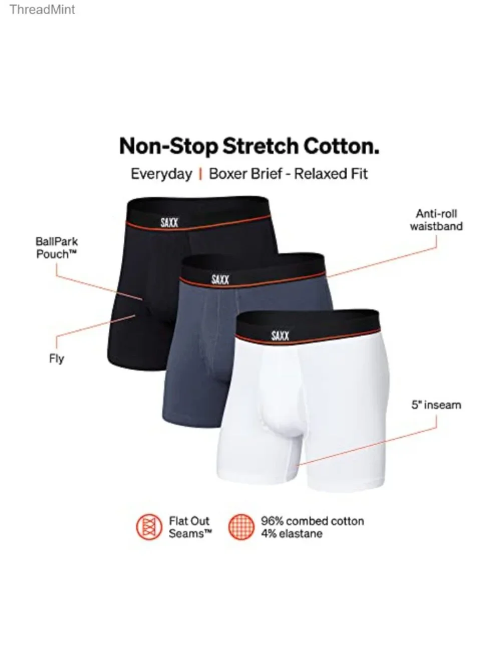 Men's Non-Stop Cotton Relaxed Fit Boxer Brief Fly 3-Pack